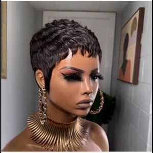 Short Glueless Pixie Cut Human Hair Wig with Bangs Lightweight Breathable Wear